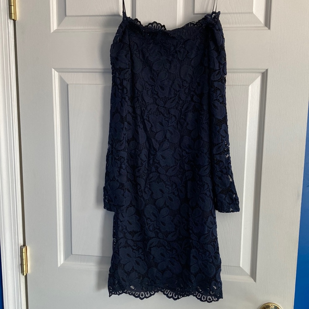 DIVIDED navy blue floral lace off the shoulder dress size 2 NWT